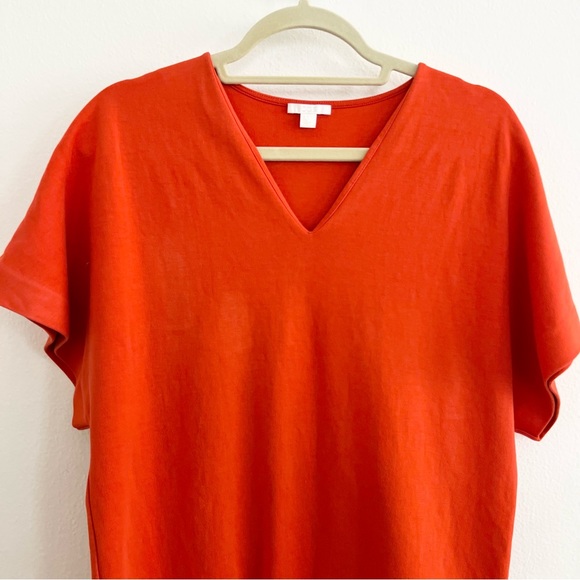 COS Short Sleeved V-neck Cotton Dress, Vibrant Orange Red, Small - Picture 6 of 9